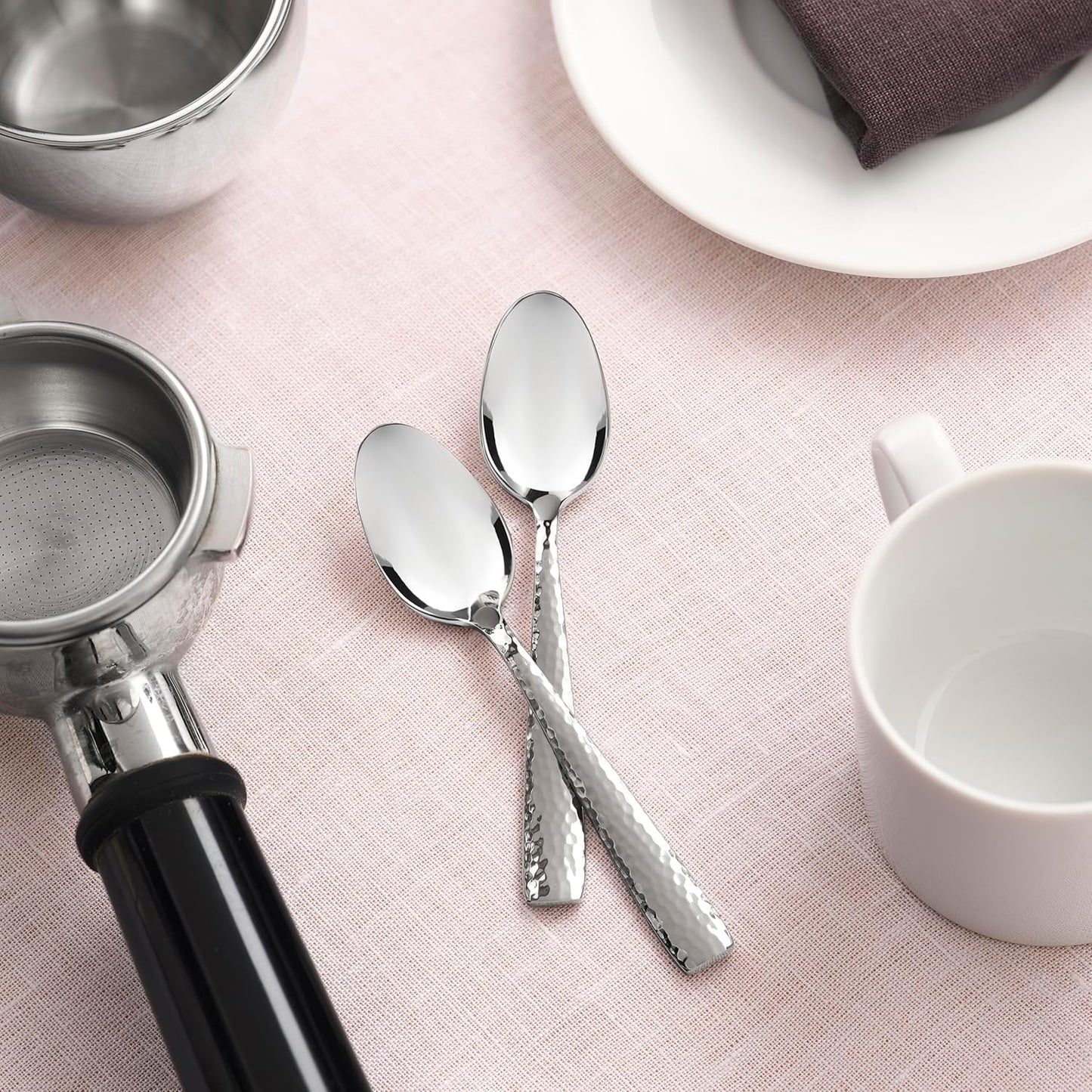 Hudson Essentials 4.6-inch Hammered Demitasse Espresso Spoons, Set of 6, 18/10 Stainless Steel Mini Coffee Spoons