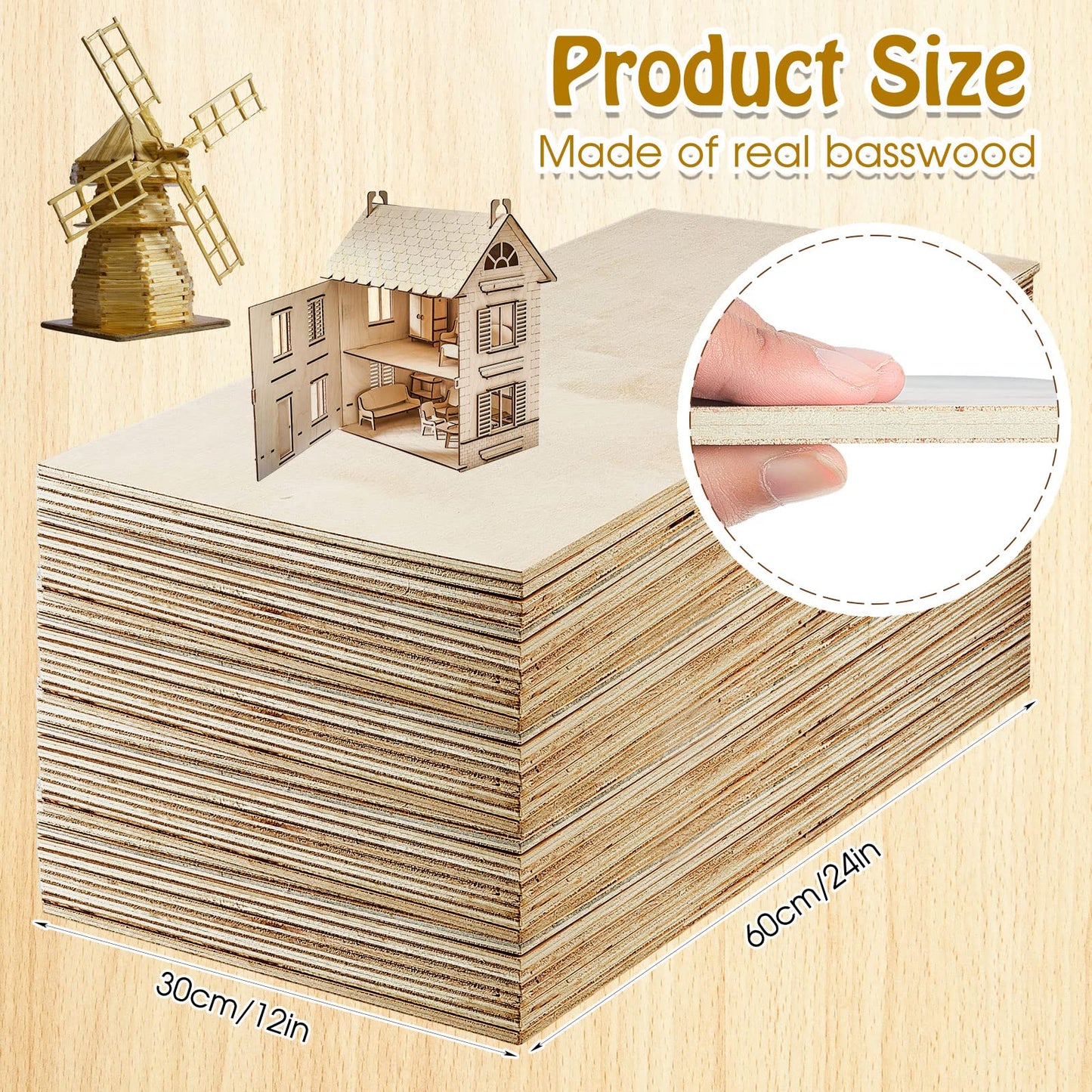 Juexica 12 Pcs 6 mm Baltic Birch Plywood 12 x 24 Inch Craft Wood Unfinished Plywood Sheets for Laser Cutting Engraving Burning DIY Crafts Drawing Painting Projects