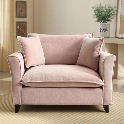 ERYE 46.9" Chenille Upholstered Accent Chair Wide Seat for Living Room Bedroom, Modern Leisure Cushion Armchair W/ 2 Pillows and Removable Cover for Home Apartment Office