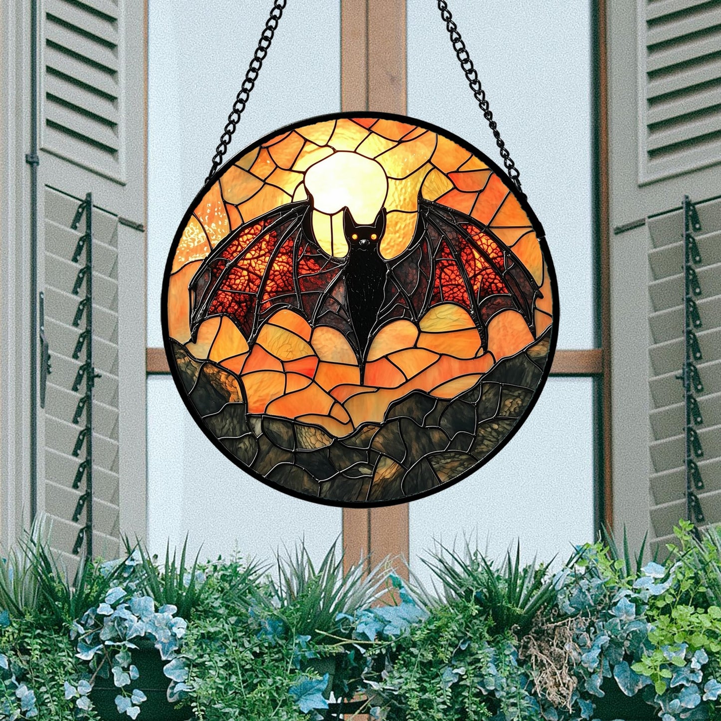 AMDERVEN Stained Glass Window Hanging, Black Bat Sun Catcher for Door Home Decor Animal Suncatcher Christmas Mother's Day Birthday Gifts for Women Men Mom and Nana 9.8 in
