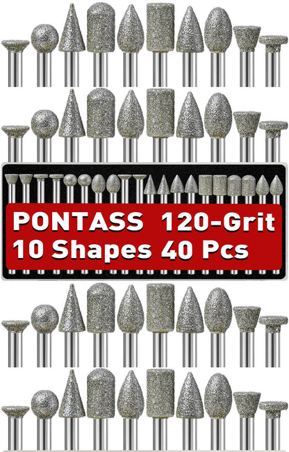 40Pcs 120 Grit Diamond Grinding Bits Compatible with Dremel Rotary Tool, Stone Carving Diamond Drill Bits with 1/8 Inch Shank for Stone Carving, DIY Grinding, Polishing, Engraving