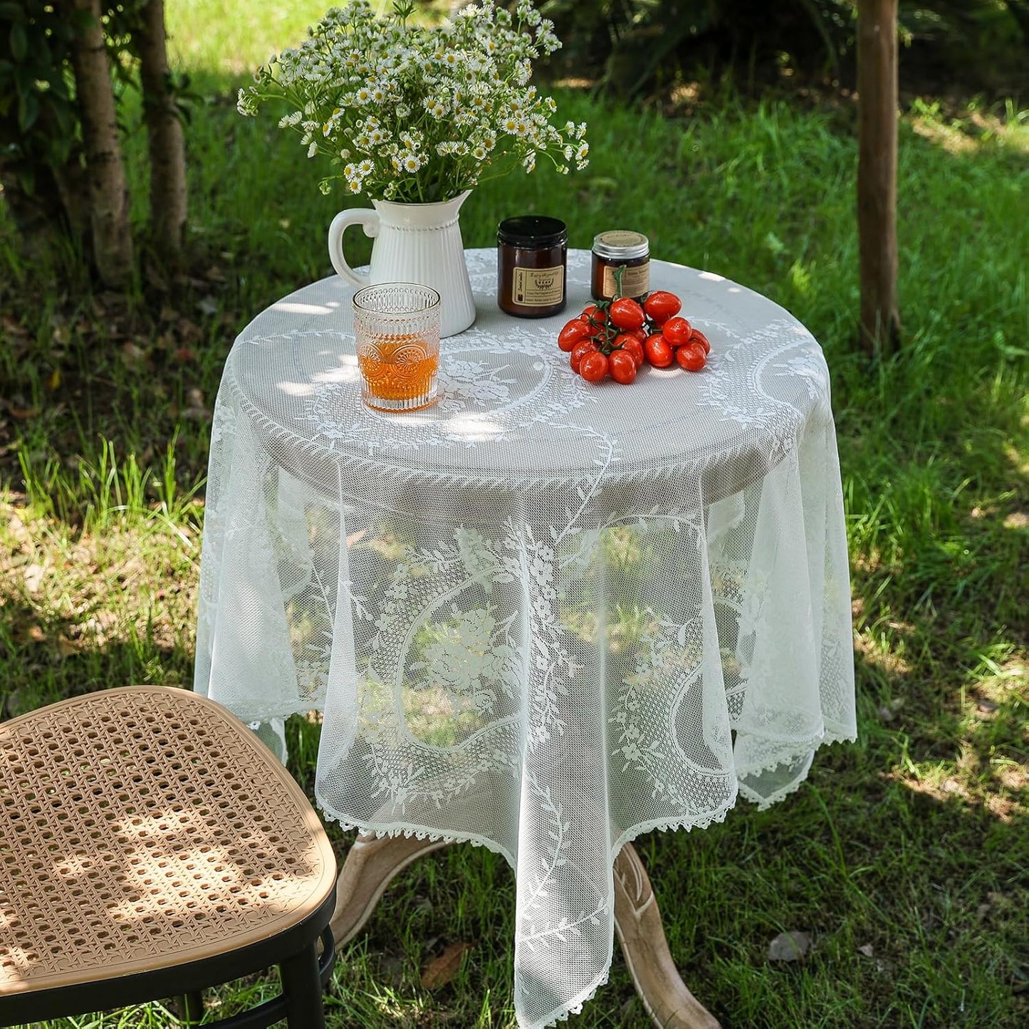24 24 Inch 24"x24") White Lace Small Square Tablecloth x Vintage Embroidered Table Cloth Shabby Chic Wedding Baby
