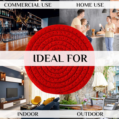 8PCS Red Handmade Cotton Round Woven Coasters - Absorbent Braided Cup Mats for Drink Home Kitchen Heat-Resistant