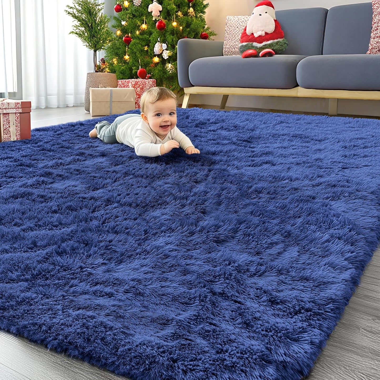 OLANLY Large Area Rug - Soft Fluffy Shaggy Indoor Carpet for Living Room & Bedroom | Navy Blue, 6x8 ft