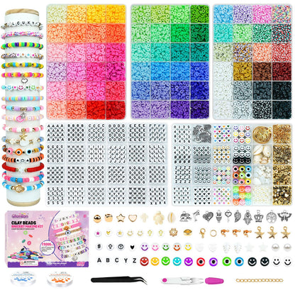 Gionlion Clay Beads Friendship Bracelet Making Kit, 72 Colors Preppy Clay A-Z Letter Number Beads & Charms Complete Jewelry Making Kit DIY Crafts Gift for Teen Girls