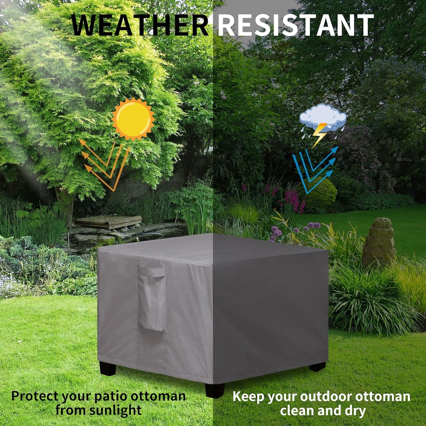 (25"x25"x17", Easy-Going Square Patio Ottoman Cover, Waterproof Outdoor Ottoman Cover, Fade Resistant Patio Side Table
