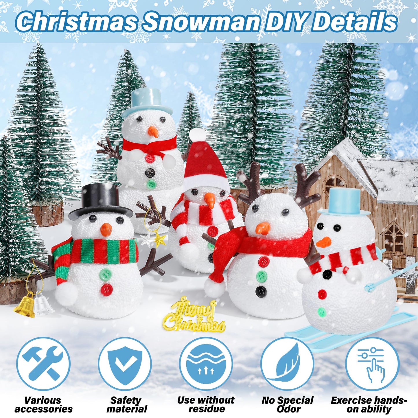 36 Pack Snowman Kit Set, Build a Snowman Christmas Craft for Kids, Creative Air Dry Clay Modeling Winter Decorations Indoor, Crafts Kit for Christmas Activities School Family Winter Party Supplies