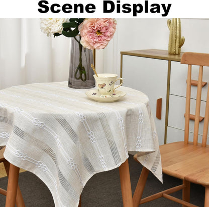 Limalred 24x24 Inch Rustic Striped Embroidery Small Square Tablecloth, Openwork Heavy Weight Linen Wrinkle Resistant