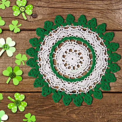 12 Inch One Piece St. Patricks Day Irish Blessings Lucky Green Shamrock Doily Crochet for Dressers and End Tables