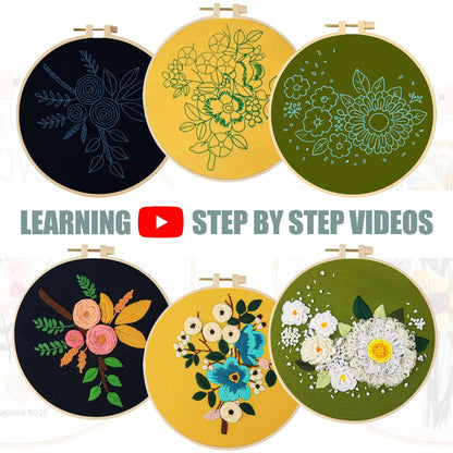 LX LERMX Embroidery Kits for Beginners, Adult Starter Cross Stitch Kit Needlepoint Complete DIY Kit with Unique Patterns, Hoop, Colorful Threads, Tools, Step by Step Instructions & Video Tutorial