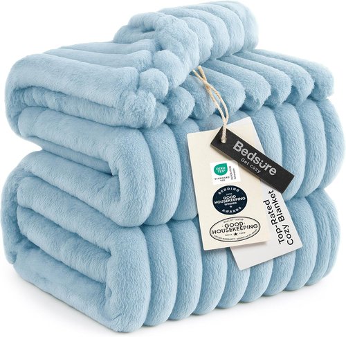 Bedsure GentleSoft Blue Full Blanket - Cozy Fleece Throw for Women | Light Blue, 84x90 Inches