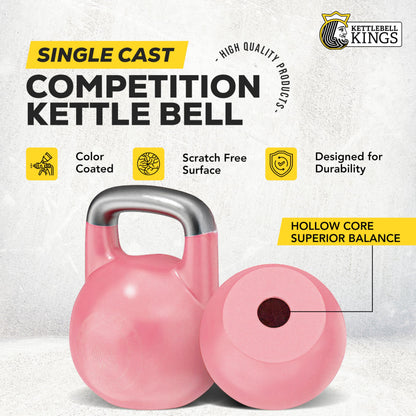 Kettlebell Kings Competition Kettlebells Weight (35mm handle) 8-48 KG | Hand weights Workout Gym Equipment & Strength training sets for Women & Men for Home Gym | Suitable for High Repetition Workouts