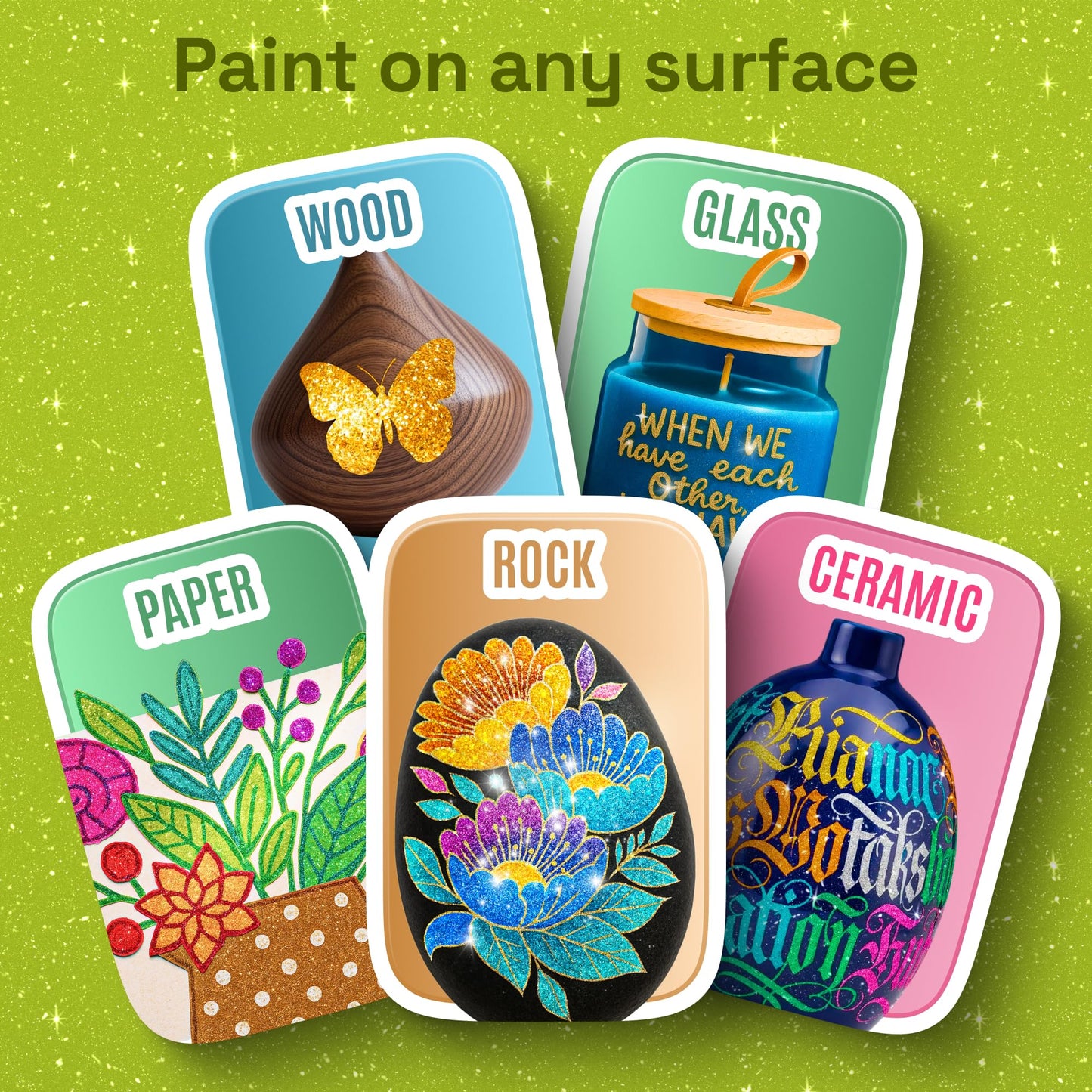 ARTISTRO 24 Sparkly Glitter Dual-Tip Paint Pens – Dazzling Markers with Acrylic Ink for Rock, Ceramic, Wood, Fabric, & More – Brush + Chisel Tips