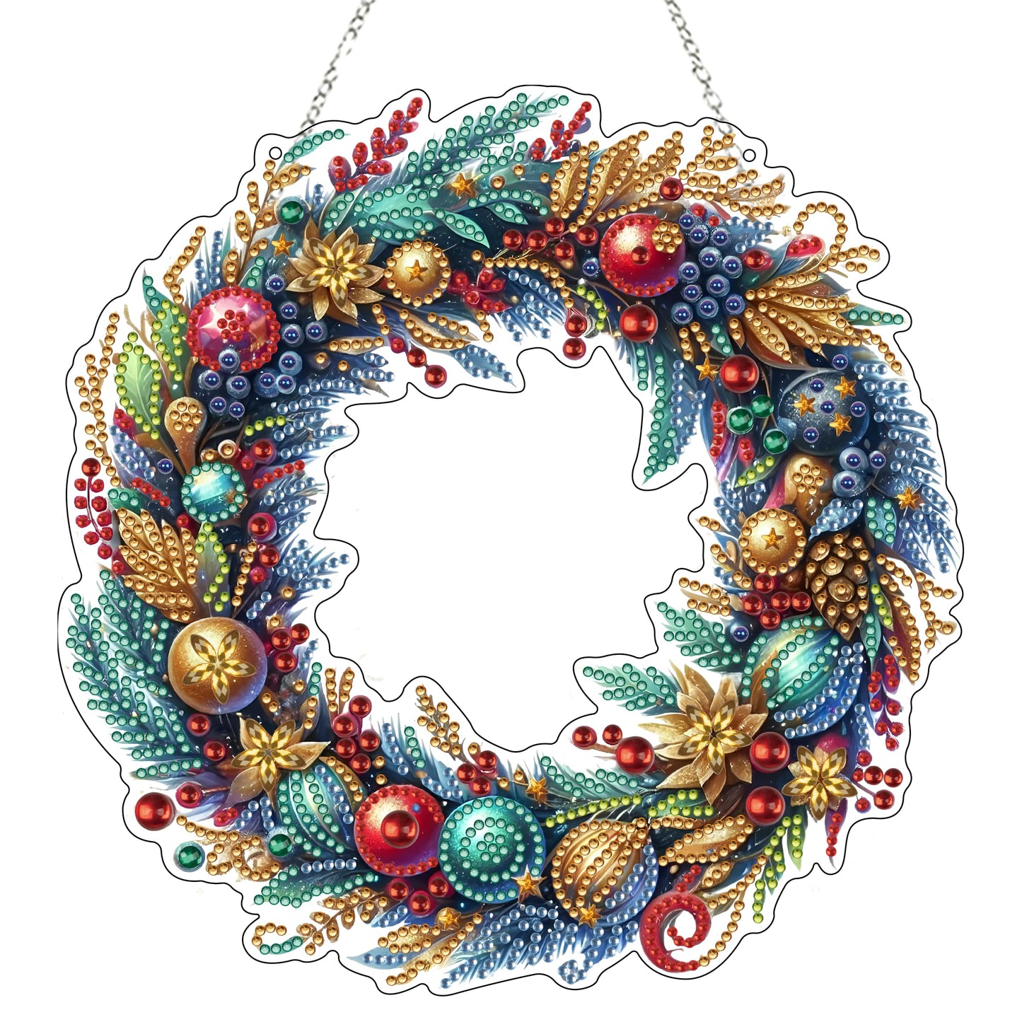 JJFox Diamond Art Hanging Kit for Adult,Special Shaped Rhinestone,DIY Acrylic Diamond Art Painting Window Pendants Home Garden Wall Hanging Kits Hanging Ornament,Double Sided (Christmas wreath2)
