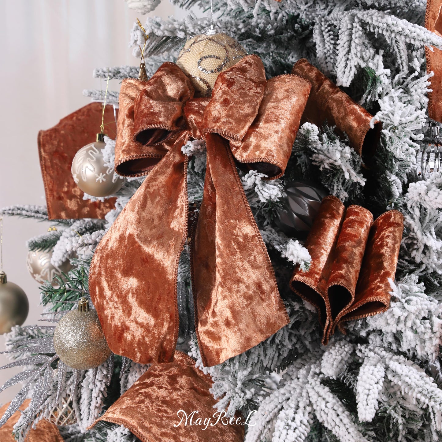MAYREEL 4 Inch Copper Crushed Velvet Ribbon Wired Extra Wide Bronze for Christmas Decorations Gift Wrapping Wreaths Tree Toppers 10 Yards