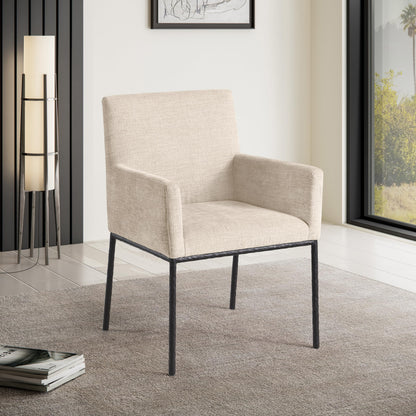 Meridian Furniture 11001Beige-C Reeves Collection Modern | Contemporary Dining Chair with Soft Beige Chenille Fabric, Matte Black Forged Iron Legs & Frame, 24" W x 24.5" D x 34" H, Beige, Set of 2