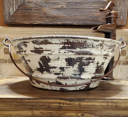 Simply Copper 15" Round Cottage Chic Copper Vessel BUCKET Bathroom Sink with Distressed Antique White Exterior