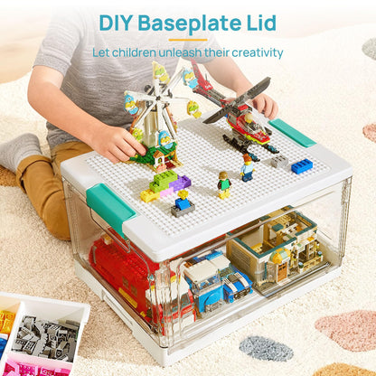 Vtopmart 24 QT Plastic Storage Box with Building Baseplate Lid and Removable Tray,Craft Organizer and Storage for Art Supplies, Beads and Sewing,1 Pack