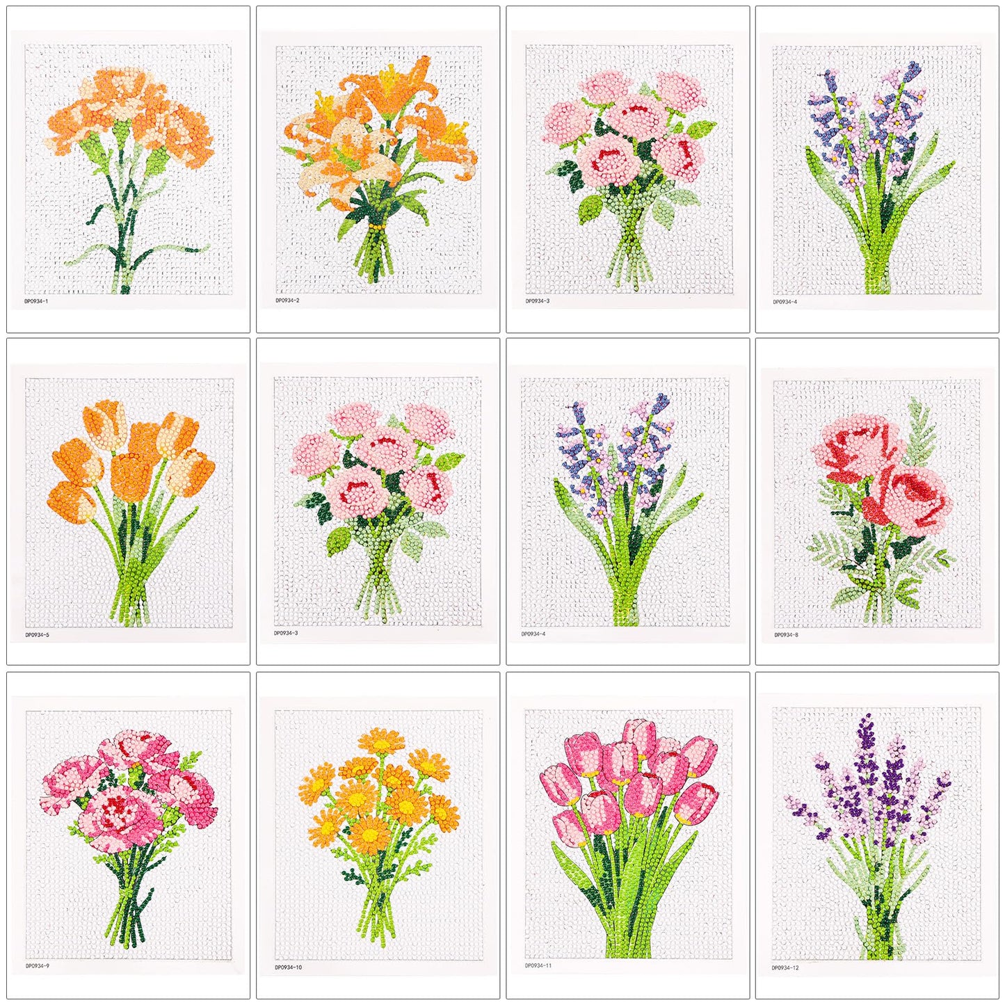 Caydo 12 Pack Flower Themed Diamond Painting Kits for Adults - Full Drill 5D DIY Paint Gem Art - A Relaxing Craft for Home Wall Decor(6x6inch)