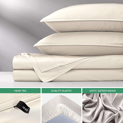 Pure Bamboo Full Bed Sheet Set - 100% Organic Viscose, Luxuriously Soft & Cooling | Ivory, Double Stitching