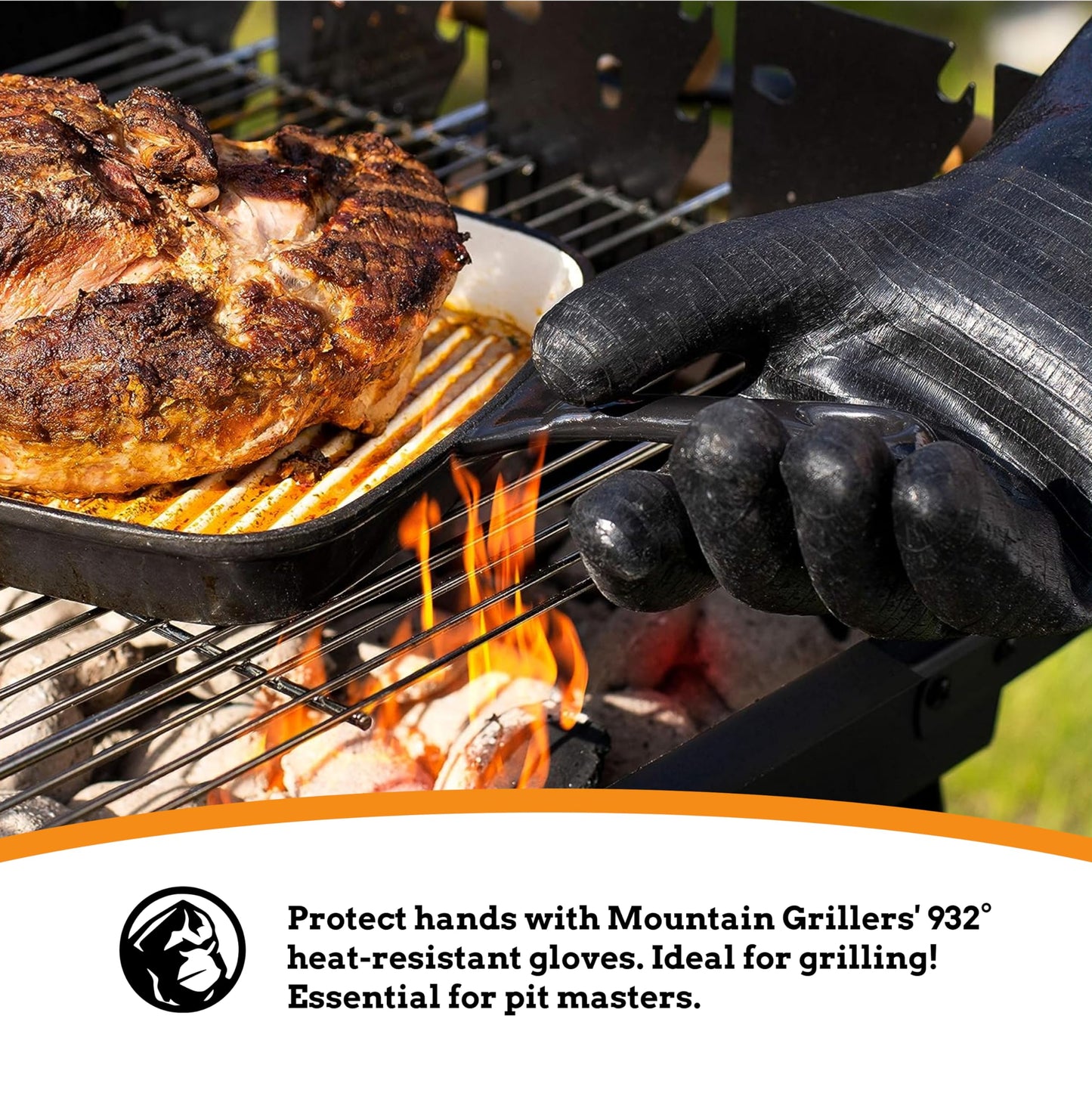 Mountain Grillers Extreme Heat Resistant Gloves for Grill BBQ High Temperature Fire Pit Gloves Barbecue Cooking, Smoker, Oven, Fryer, Grilling Waterproof, Fireproof Oil Resistant Neoprene Coating 14in