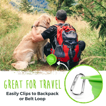 Mighty Paw Collapsible Travel Dog Bowl Set - Silicone Food and Water Bowls - Bonus Carabiner Clip - Ideal Hiking - Camping - Walking - Lightweight - Leak-Proof Dog Set - Orange - 2 Pack (27 oz)
