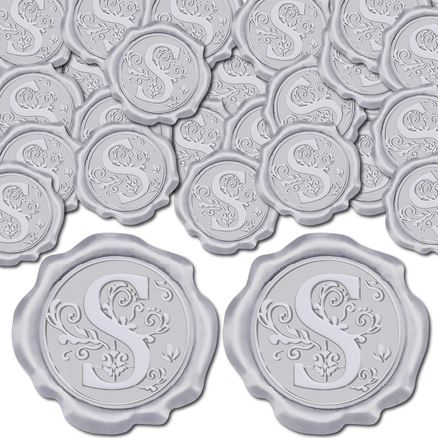 CRASPIRE 100pcs Initial S Wax Seal Stickers Silver Letter Alphabet Self Adhesive Seal Stickers Sealing Label Decal for Gift Wrapping Wedding Birthday Cards Making Christmas Invitations Envelope