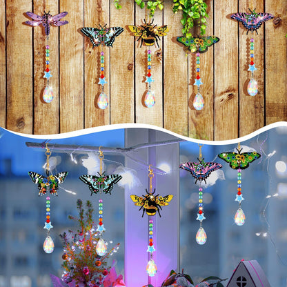 Tradder 6 Pcs Butterfly Diamond Art Wind Chimes for Summer Tree Decoration Diamond Art Kit with Crystal Pendant Make Your Own Keychains 5d DIY Home Garden Hanging Ornament
