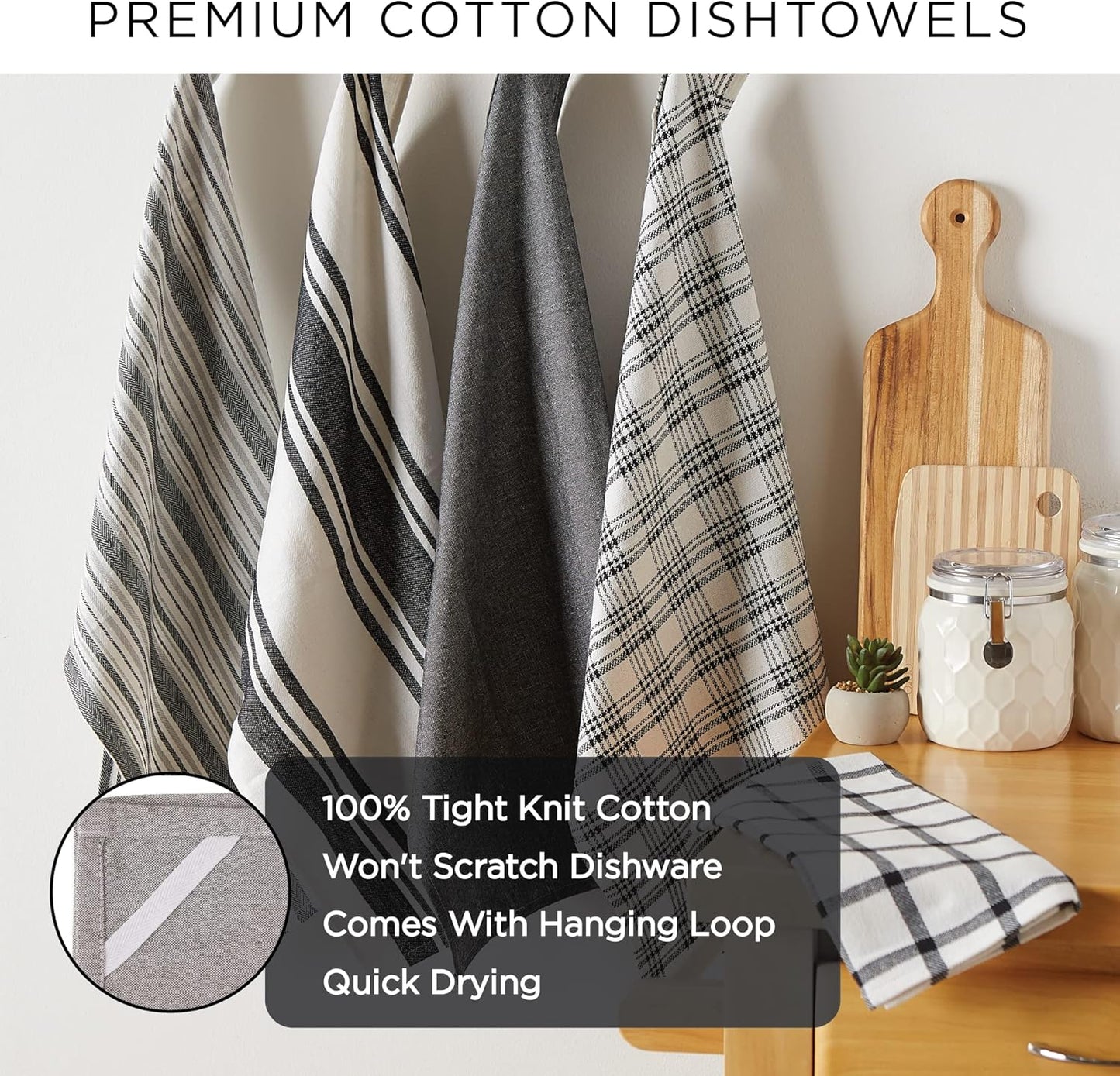 DII Assorted Woven Kitchen Set, 5 Piece - Dishtowel 18x28, Dishcloth 13x13, Mustard
