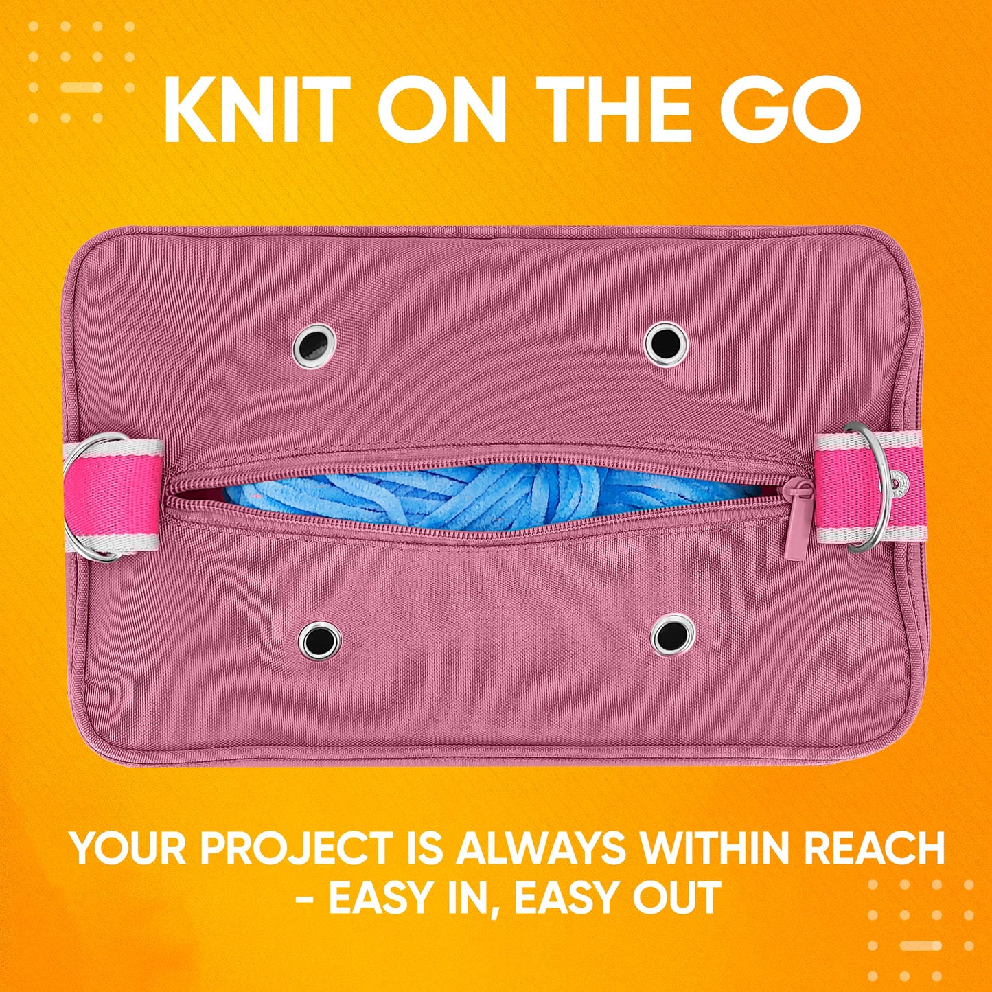 CRAFTISS Crochet Bag Yarn Storage - Knitting Gift - Durable Canvas Yarn Bag for Crochet Accessories - Organizer with Built-In Knitting Accessories Case (Pink)
