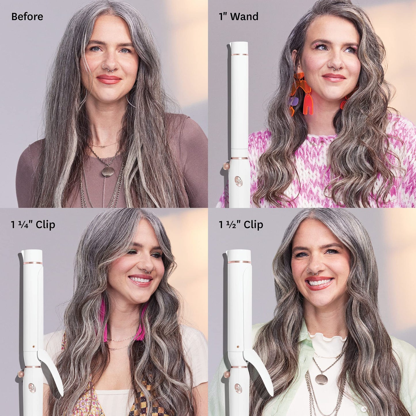 T3 Switch Kit Professional Ionic Interchangeable Curling Iron with 3 Ceramic Clip & Wand Long Barrels for Curling and Waving, 9 Adjustable Heat Settings & Ion Generator, White/Rose Gold