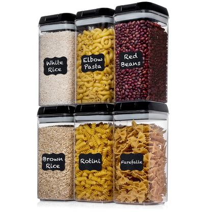 Shazo Airtight Food Storage Containers with Lids - 6 PC BPA Free Clear Plastic Cereal Containers with Easy Lock Lids for Kitchen and Pantry Organization for Snacks and Pasta - 1.2L