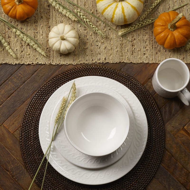 Pfaltzgraff Sylvia 32-Piece White Dinnerware Set, Service for 8, Durable Stoneware Plates, Bowls, and Mugs, Microwave and Dishwasher Safe