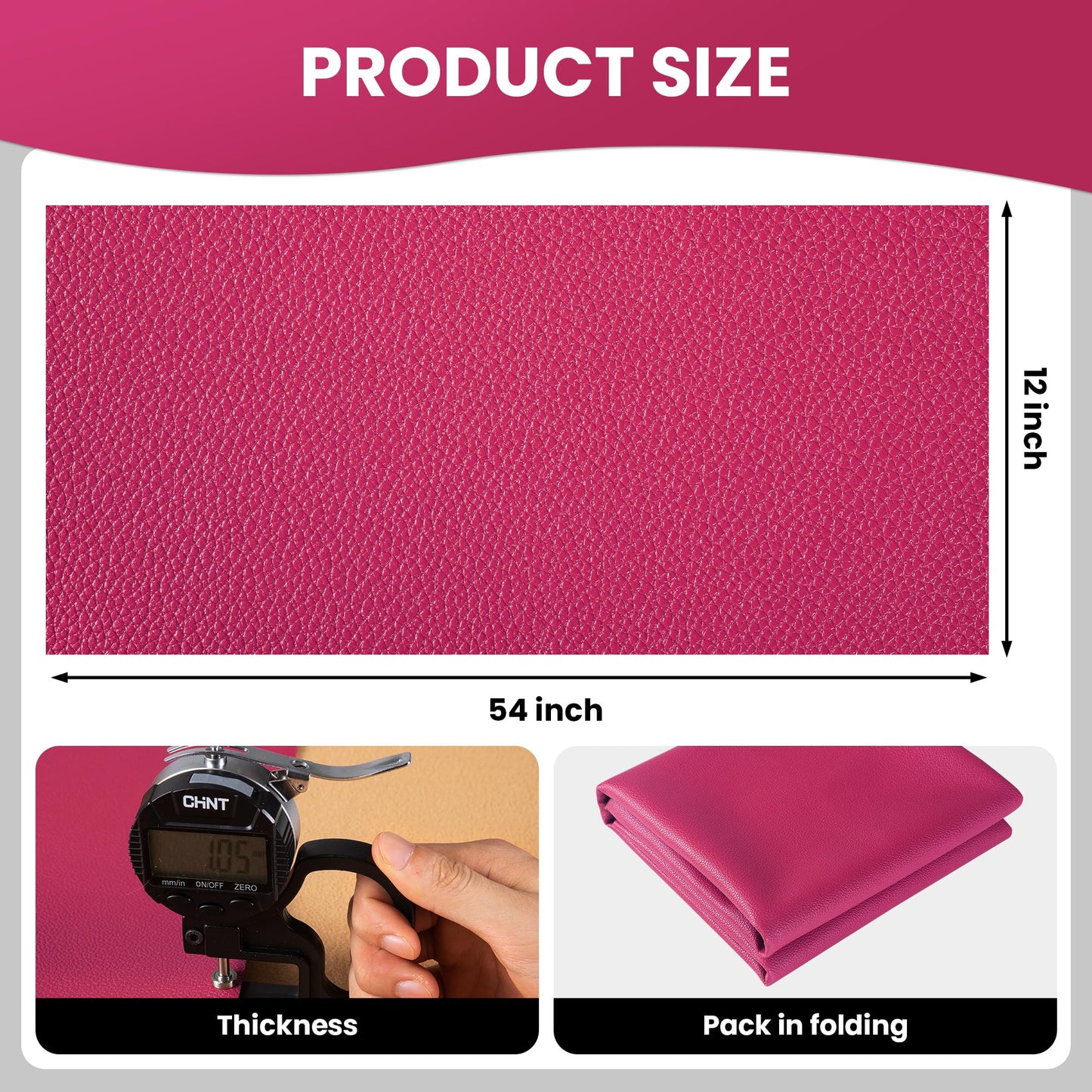 Marine Vinyl Fabric, Upholstery Faux Leather Fabric by The Yard, 1.05mm Lychee Texture Leather Sheets for Sofa Chairs Handbags Hair Bows Earrings Crafts (1 Foot 12''X 54'', Hot Pink)