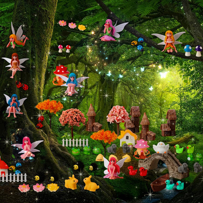 Seenelling 150 Pcs Fairy Garden Accessories Miniatures Figures Kit Micro Landscape Resin Mushroom Animals Fake Pond Lawn Bridge Garden Decoration
