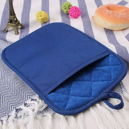 100% Cotton with Silicone Kitchen Pot Holder, Heat Resistant Coaster Potholder Oven Mitts Set of 2 Blue
