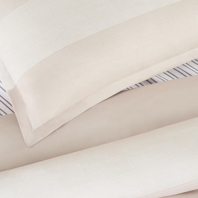 Serta Simply Clean Billy Soft 7 Piece Textured Stripe Bed in a Bag Complete Bedding Comforter Set with Sheets and Pillow Cases for All Season, Full, Natural