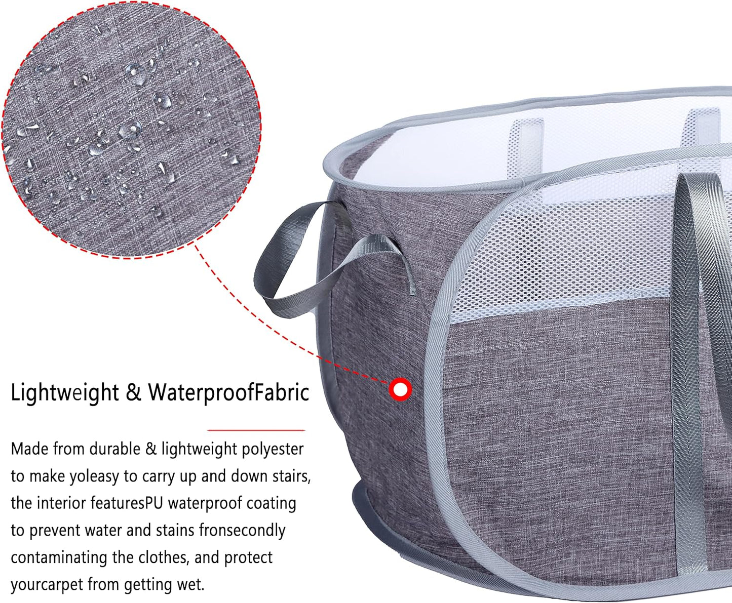 Pop Up Laundry Hamper with Durable Handles, Collapsible Basket for College Dorm, Kids Room, Travel (Blue+Gray)