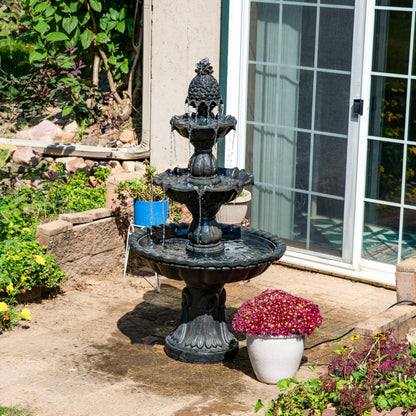 Sunnydaze 57" H Welcome 3-Tier Water Fountain - Large Electric Water Fountain with Pineapple Topper for Garden, Patio or Yard - Deep Espresso