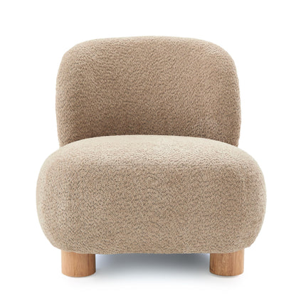 Christopher Knight Home Modern Low Profile Accent Chair for Living Room, Boucle Upholstered Armless Chair with Rubberwood Legs, Comfy Lounge Armchair, Plush Cloud-Like Seating for Bedroom, Light Brown