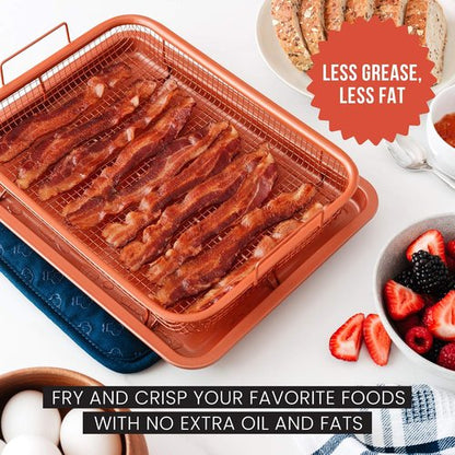 Chef Pomodoro Air Fryer Tray - Copper Crisper & Baking Pan Set for Toaster Oven | 2-Piece Rectangle