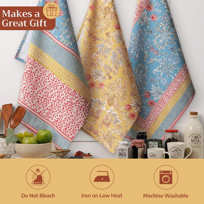 Maison d' Hermine Kitchen Towels Set of 3 100% Cotton 27.50" x 20" Reusable Cloth Tea Dish Towels Absorbent with Hanging Loop for Kitchen Gifts for Mothers Day Spring/Summer (Marquise)