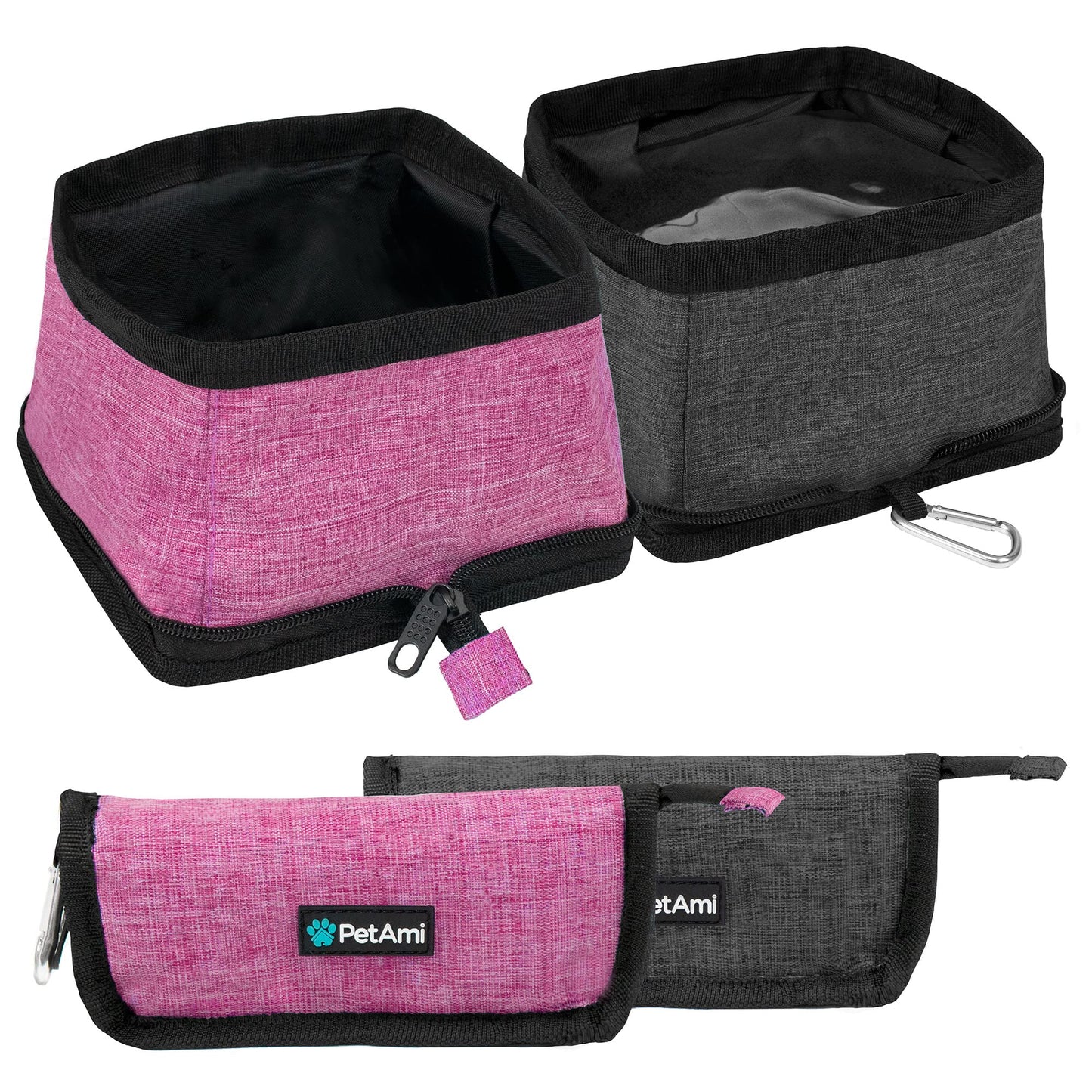 PetAmi Collapsible Dog Bowls 2 Pack, Food and Water Bowls Travel Set, Portable Pet Dish No Spill, Foldable Lightweight BPA Free Leakproof Bowls, Camping Hiking Walking Outdoor Gear Accessories, Black
