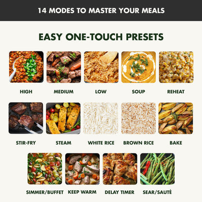 GreenPan Elite 14-in-1 Nonstick 6QT Electric Slow Cooker, PFAS-Free Ceramic Multi-Cooker, In-Pot Browning, Dishwasher Safe Lid & Removable Crock, Stainless Steel Steamer, Silicone Handles, Black