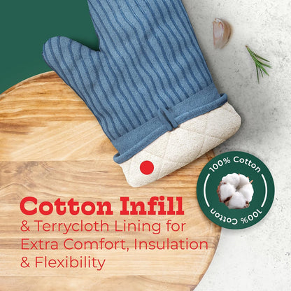 Big Red House Silicone Oven Mitts - Blue Denim Set of 2, 12.5" - Heat Resistant Kitchen Gloves