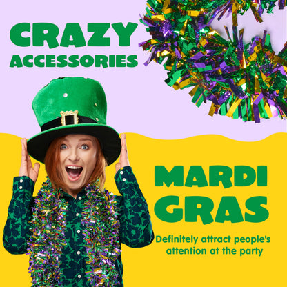 JOYIN 4 Pcs Mardi Gras Tinsel Garland, 66 Ft Gold Green Purple Metallic Streamers for Sparkling Glittering Hanging Decorations, Indoor Outdoor Mardi Gras Party Decorations Carnival Accessories