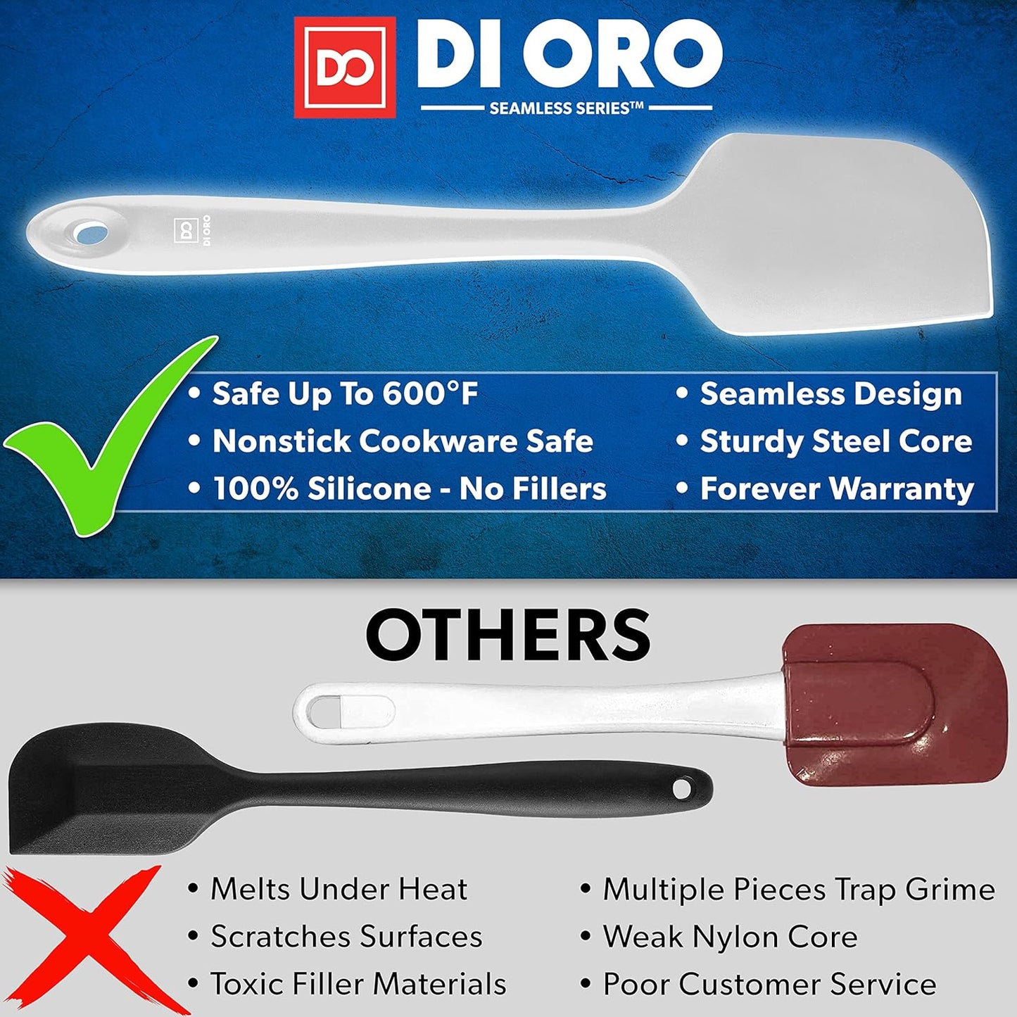 DI ORO Silicone Spatula - 600°F Heat-Resistant Rubber Kitchen Utensil for Baking, Scraping, Mixing - BPA Free,