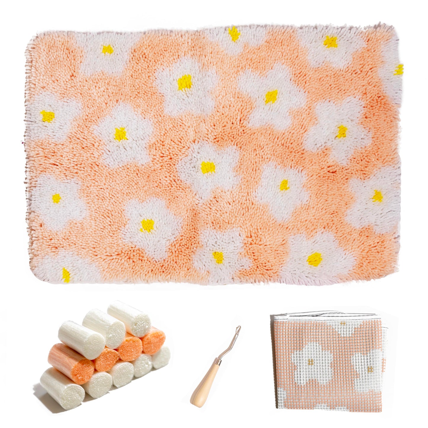 CRAFT CLUB Daisy Rug Making Kit | DIY Tools | Latch Hook Kit for Adults | Colourful Floral Home Décor Rug for Living Spaces | 24in x 16in