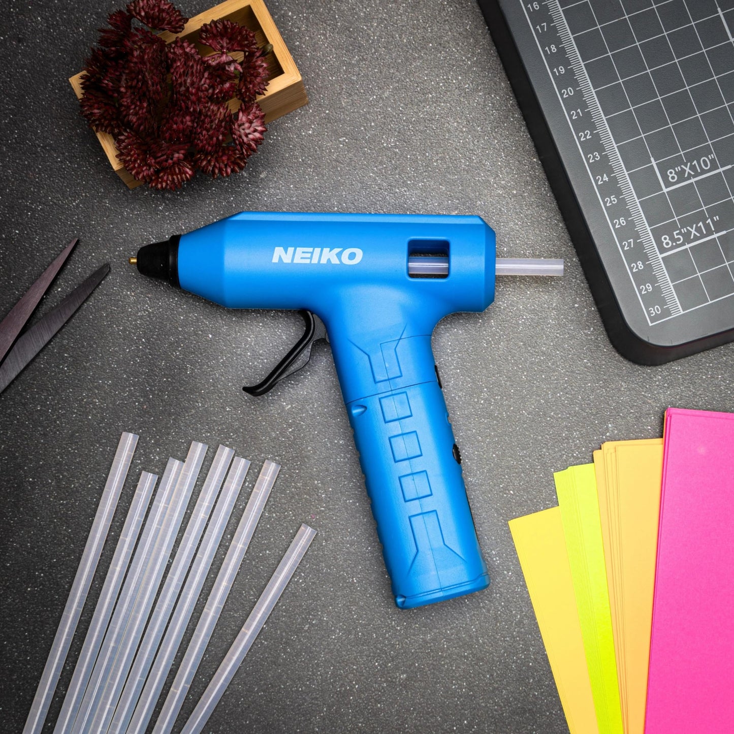 NEIKO 10582A Cordless Glue Gun, 20W Rechargeable Hot Glue Gun, 20 Glue Sticks Included, Wireless Anti Drip Nozzle Mini Glue Gun for Arts and Crafts, Mini USB Charging Port, Insulated Nozzle