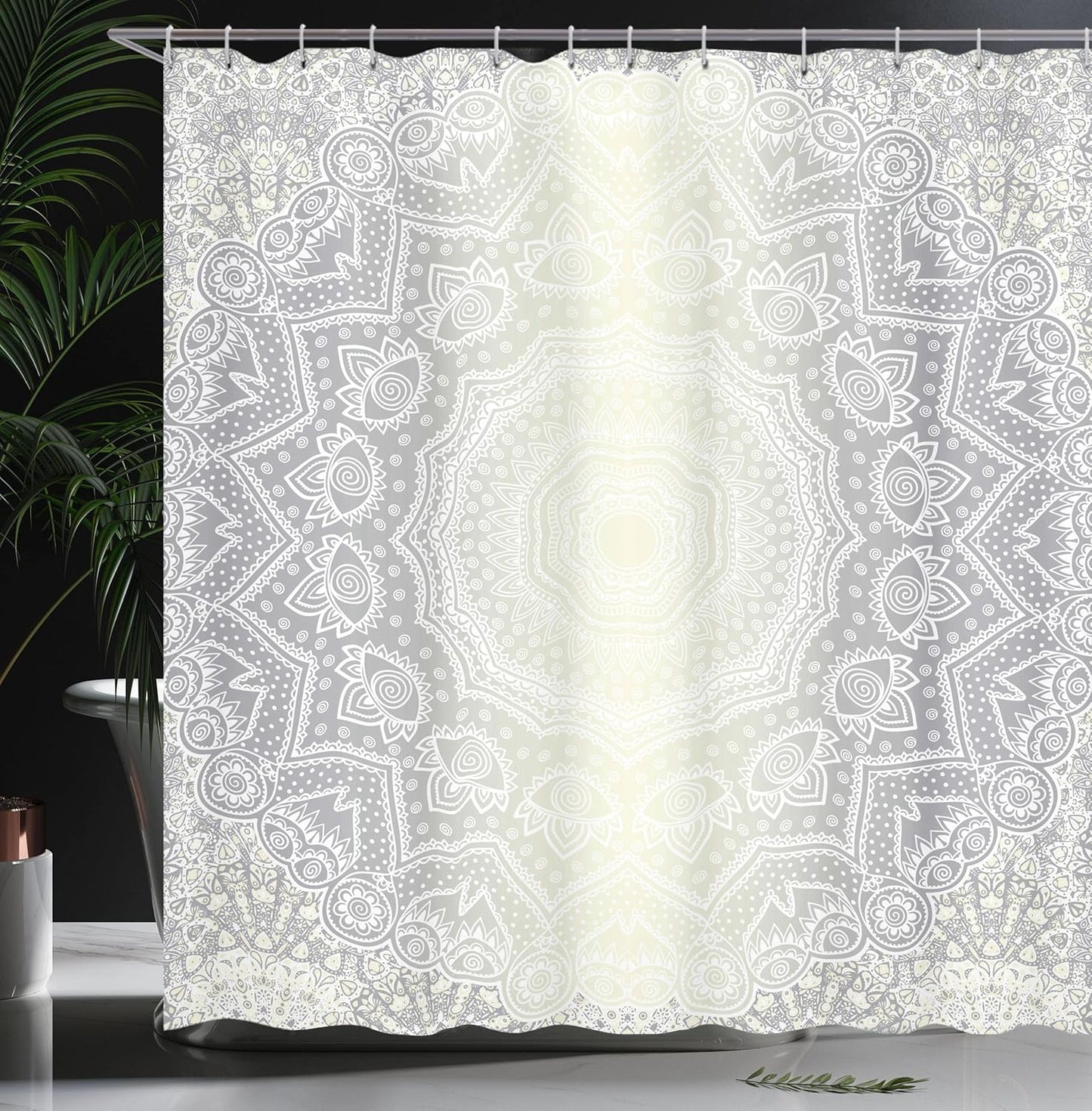 Ambesonne Grey and White Shower Curtain, Culture Mandala Circle Ombre Art Bathroom Decor Set with Hooks